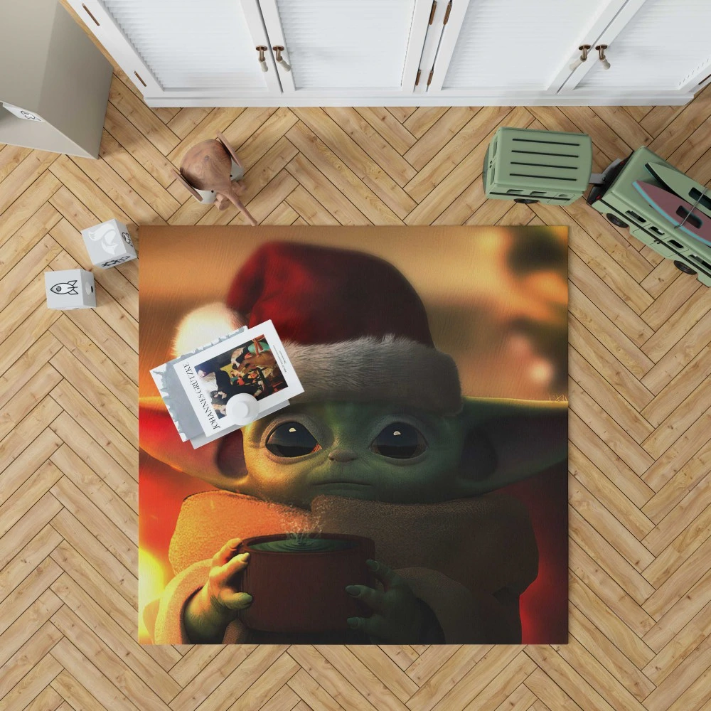 Festive Baby Yoda: Mandalorian Surprise Santa Floor Rugs