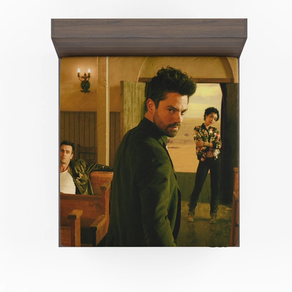 Jesse Custer and Tulip: Preacher Intertwined Fate Fitted Sheet