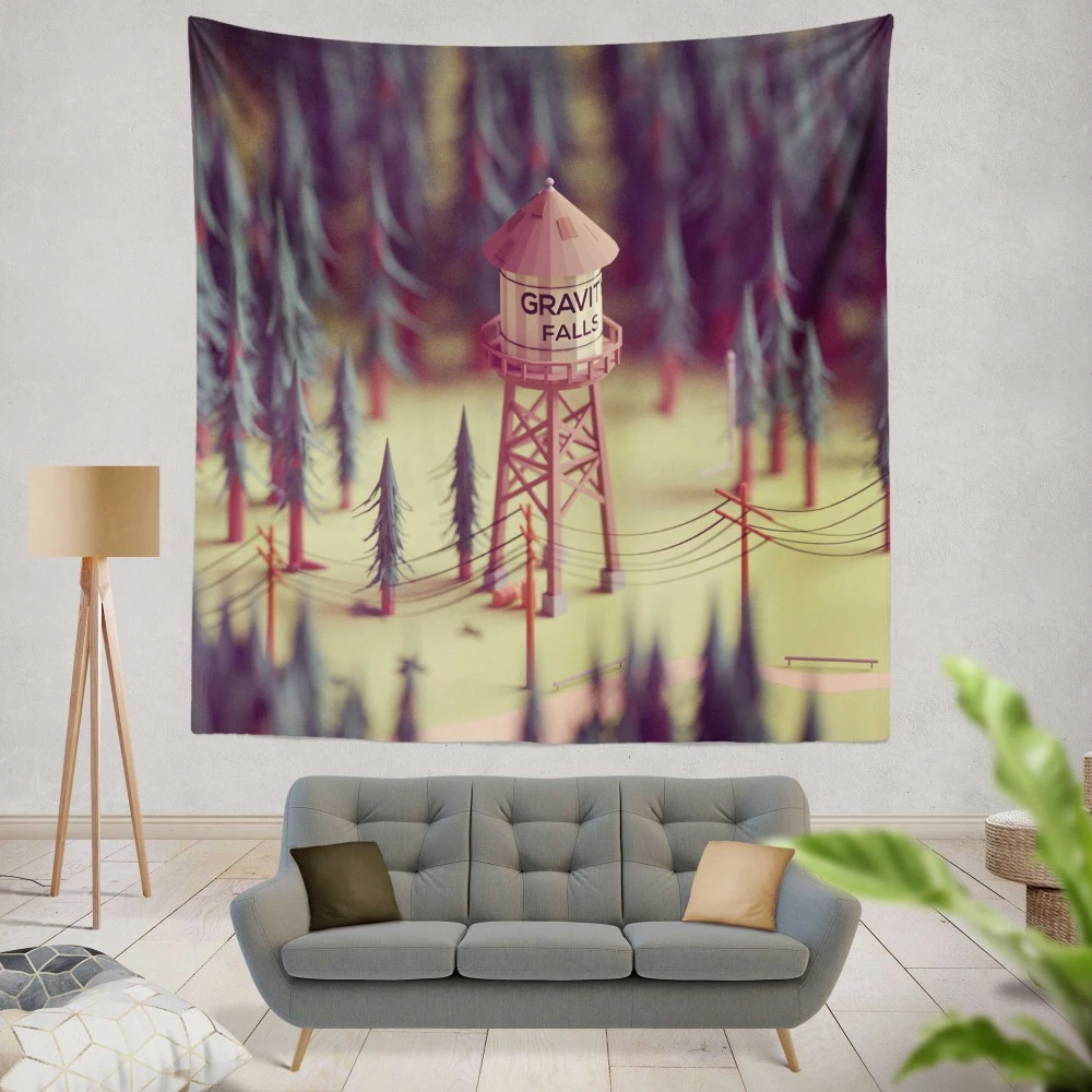 Low-Poly Gravity Falls: Pixelated Adventures Tapestry