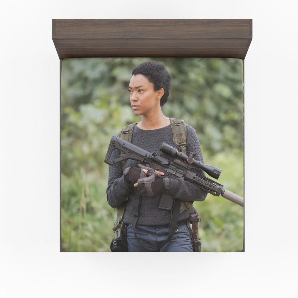 Sonequa Martin-Green: A Gun-Wielding Hero in The Walking Dead Fitted Sheet
